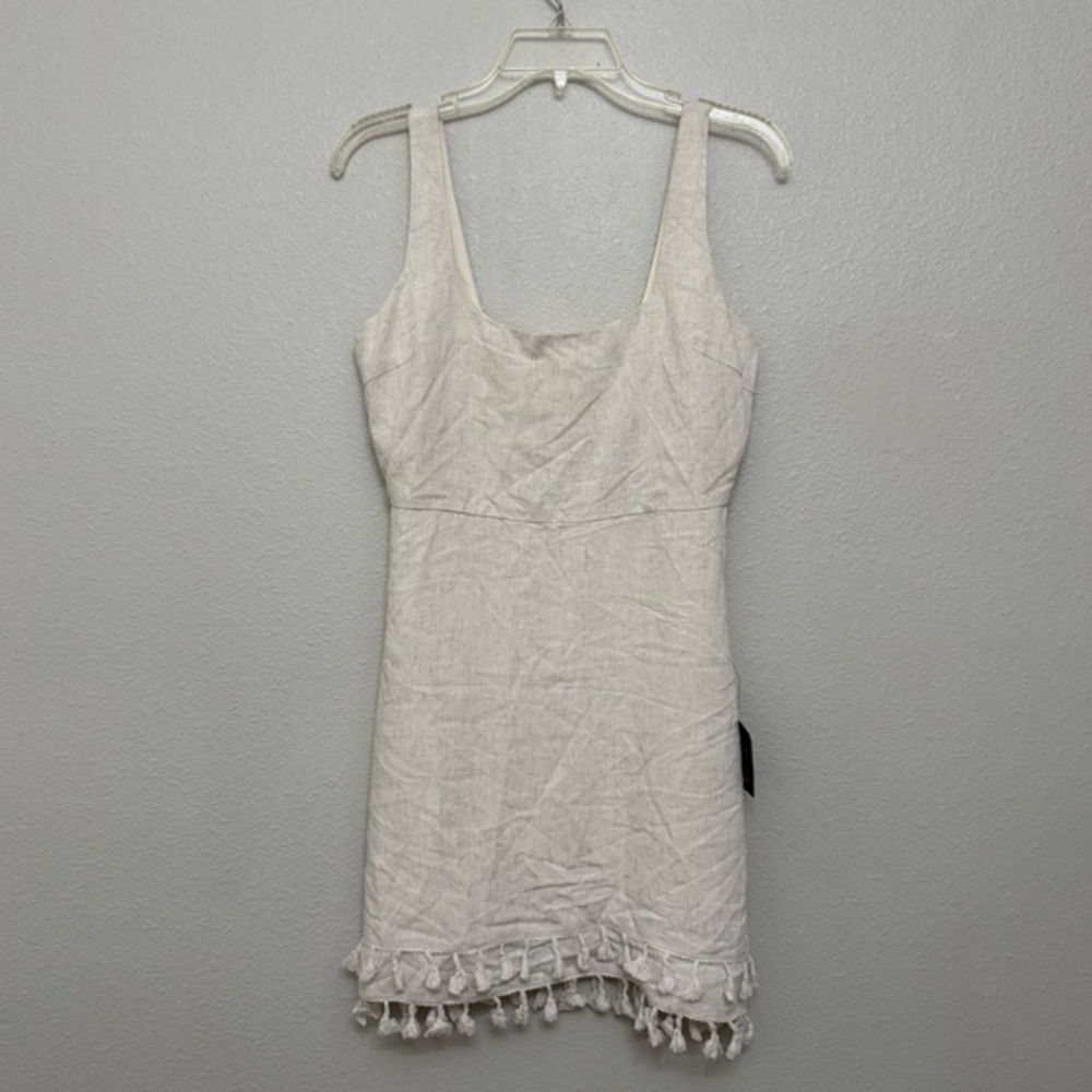 NEW Lulus Feel the Sunshine Light Beige Linen Tassel Mini Dress SZ SMALL - Picture 4 of 7